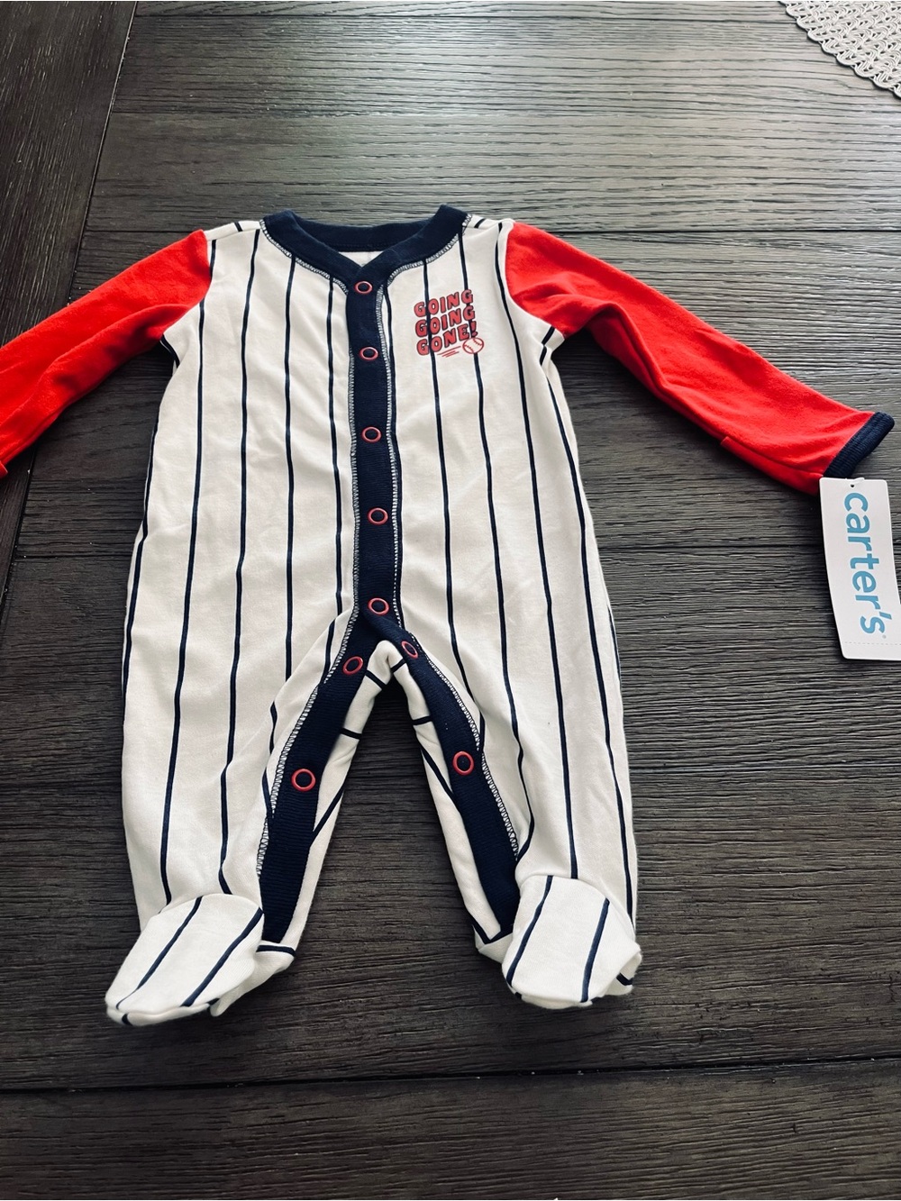Carter's Red & Navy Striped Footed One-Piece